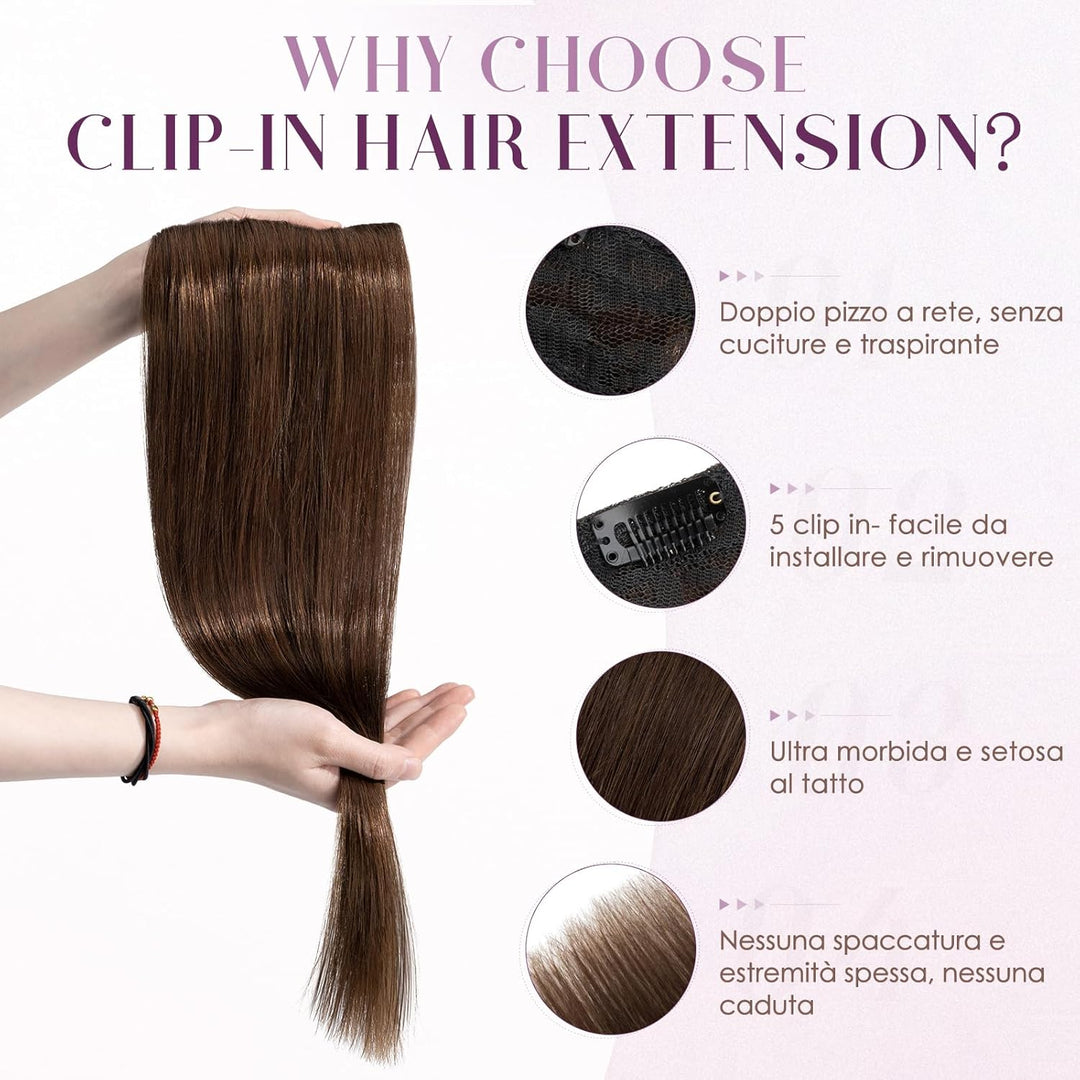 UK FASHION SHOP Clip Extensions In 100% Remy Echthaar für Frauen mittelbraun glatt dick V-Form ein S