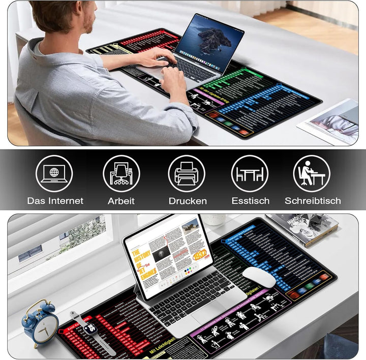 Mauspad XXL - Excel Shortcuts Schreibtischunterlage Deutsch 900x400mm Gaming Mousepad Desk Mat Gross