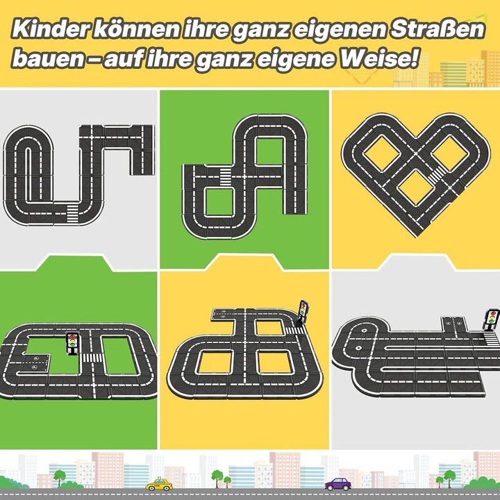 Coodoo Magnetische Fliesen Stadtstrassen-Set, Kinderspielzeug, sensorische Spiele für 3-jährige Jung