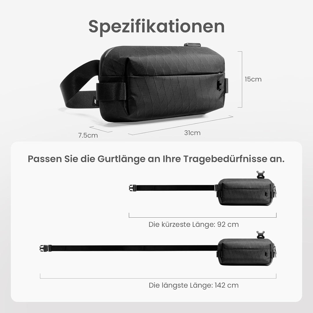 tomtoc Kompakt X-Pac Sling Bag, 4L Minimalistisch Brusttasche Umhängetasche Schultertasche für Herre