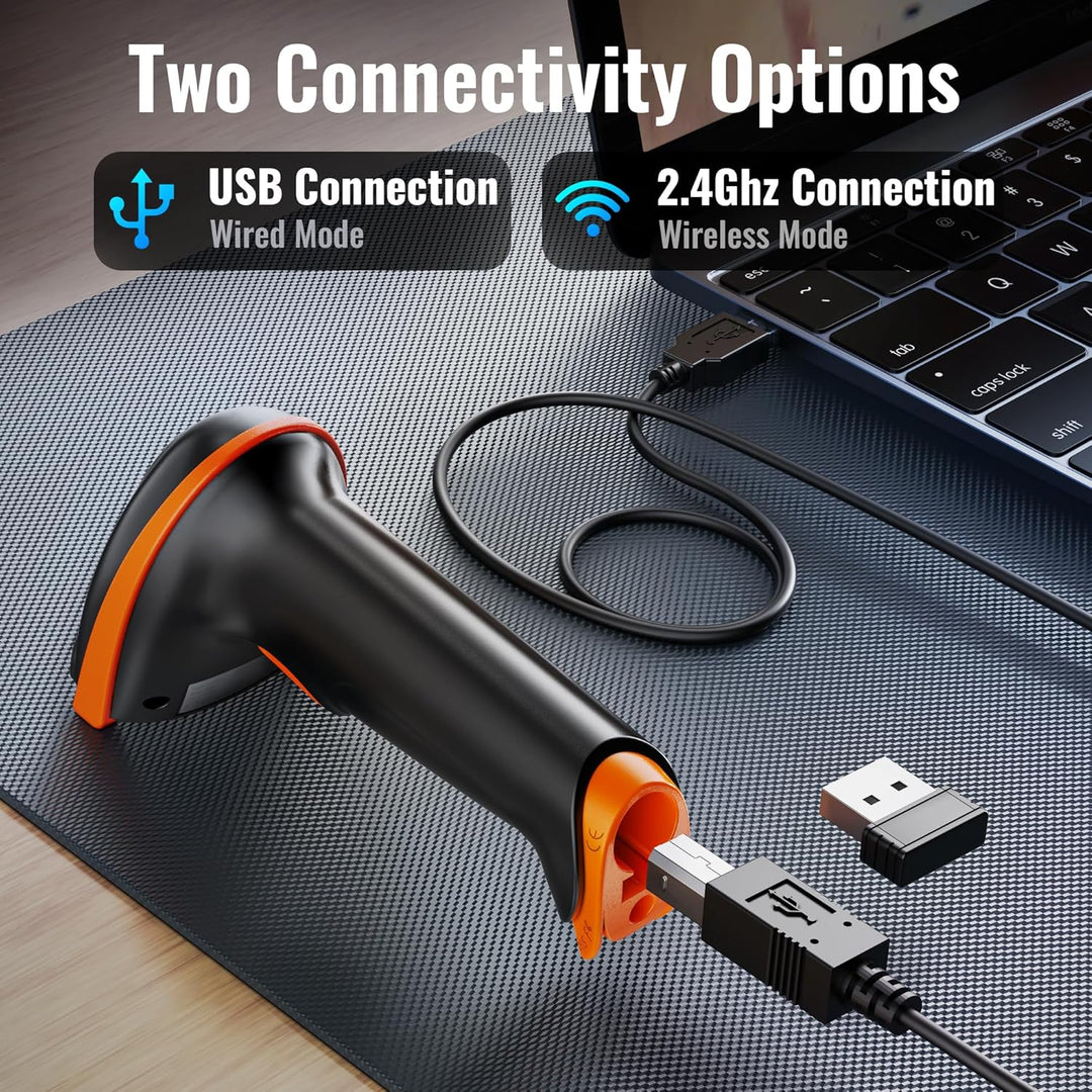 Tera Barcode Scanner 1D 2D QR Wireless Kabellos 2,4 GHz + Wired USB 2,0 Kabelgebunden Handscanner Ba