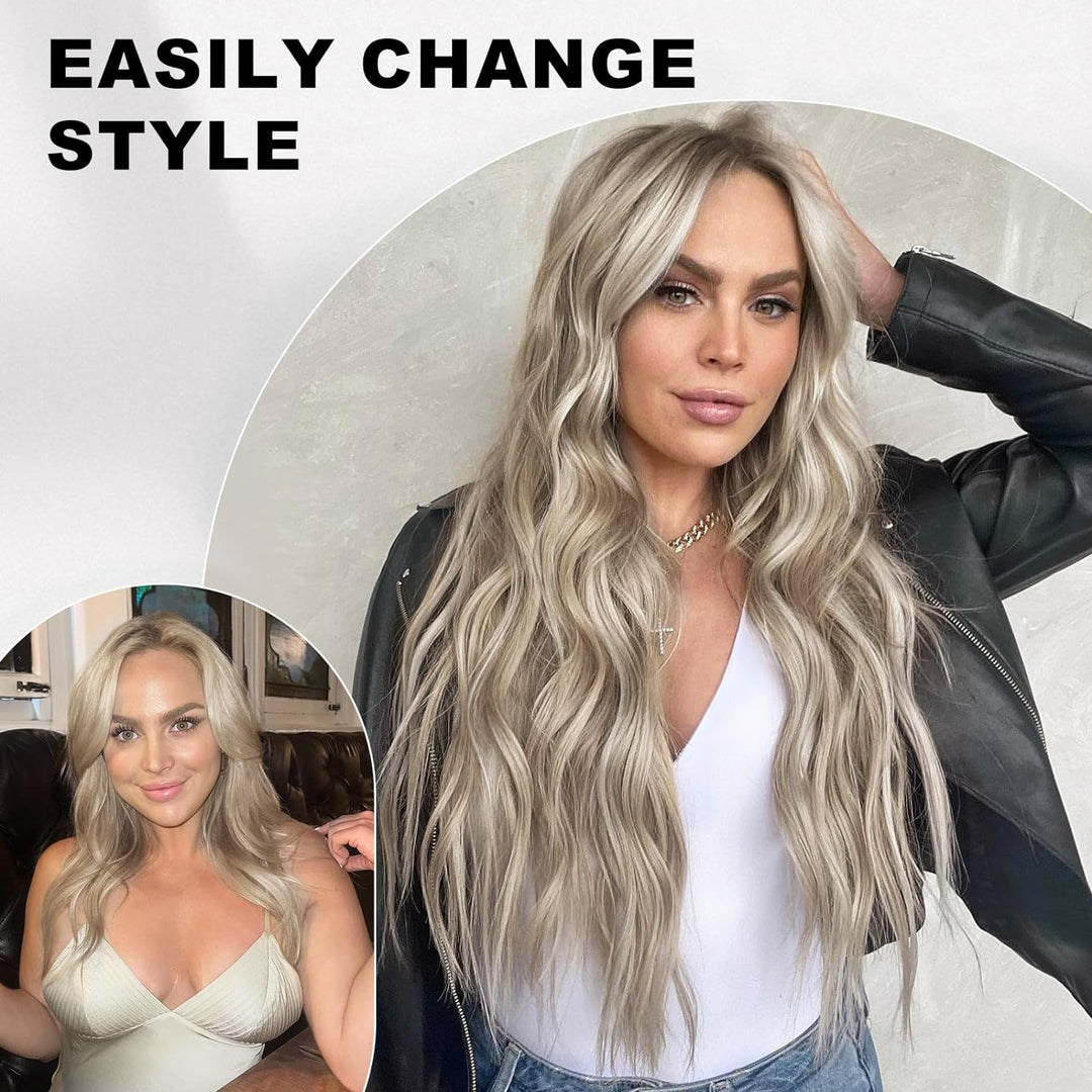 Ms Taj Invisible Secret Wire Extensions 50cm,Aschblonde Extensions lange mit Einstellbarer Grösse,ei