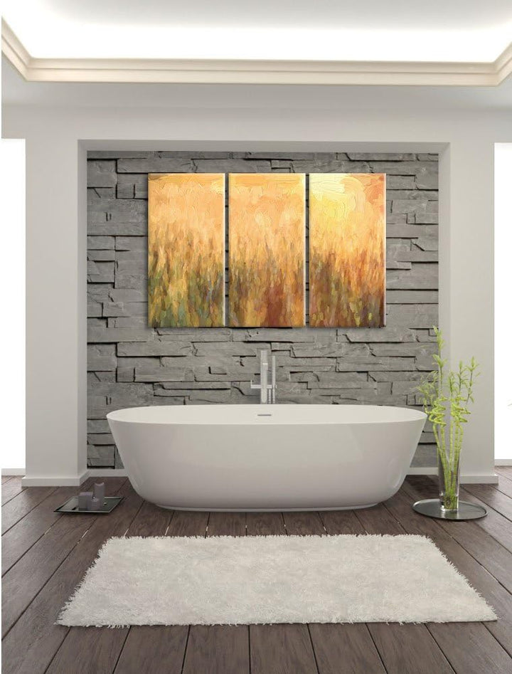 Pixxprint Getreidefeld / 3-Teilig/Gesamtmass 120cm Leinwandbild bespannt auf Holzrahmen/Wandbild Kun