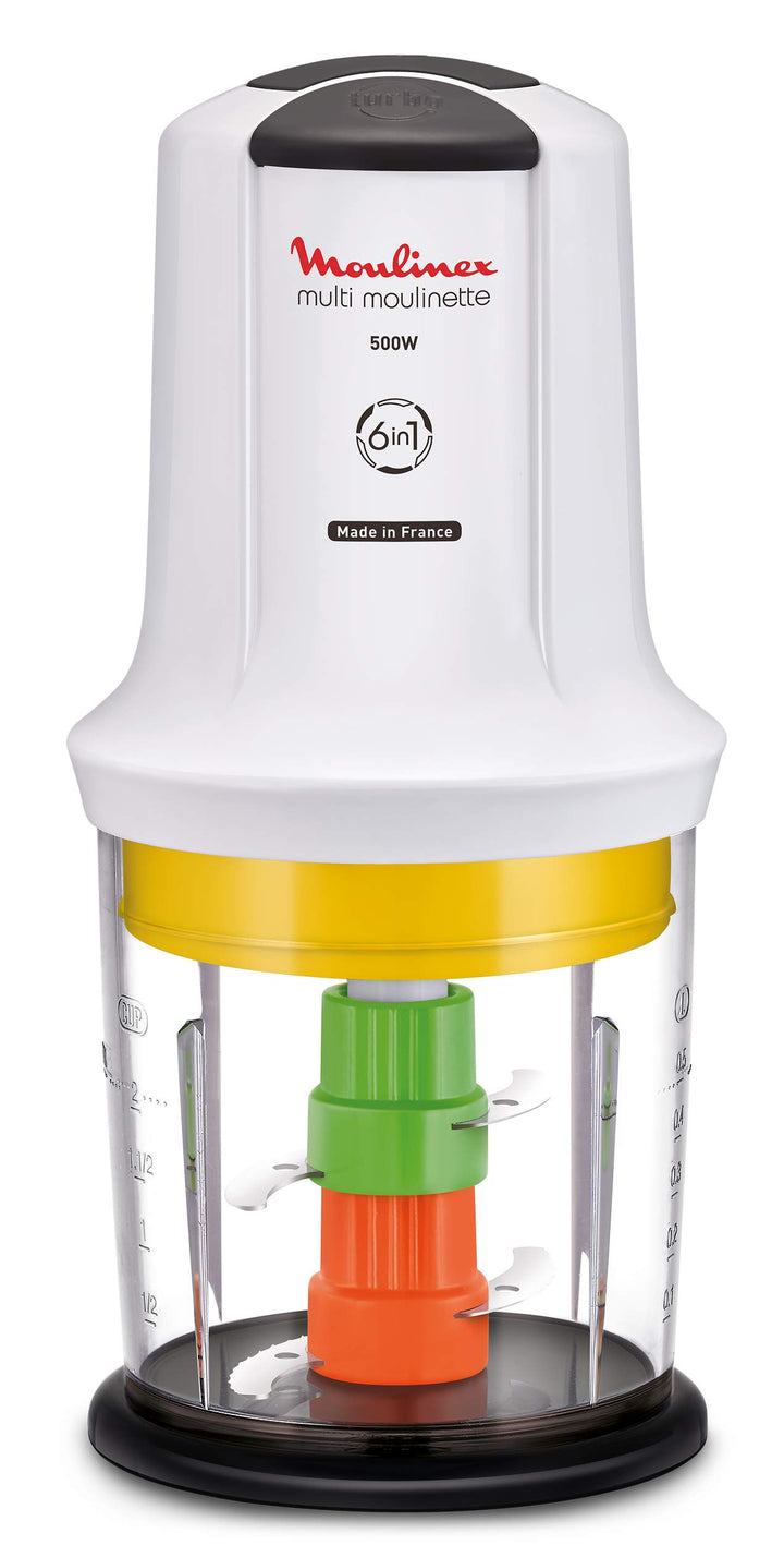 Moulinex AT723110 6-in-1-Multi-Moulinette, 500 W, 0,5 Liter, Kunststoff, 2 Geschwindigkeiten, Weiss
