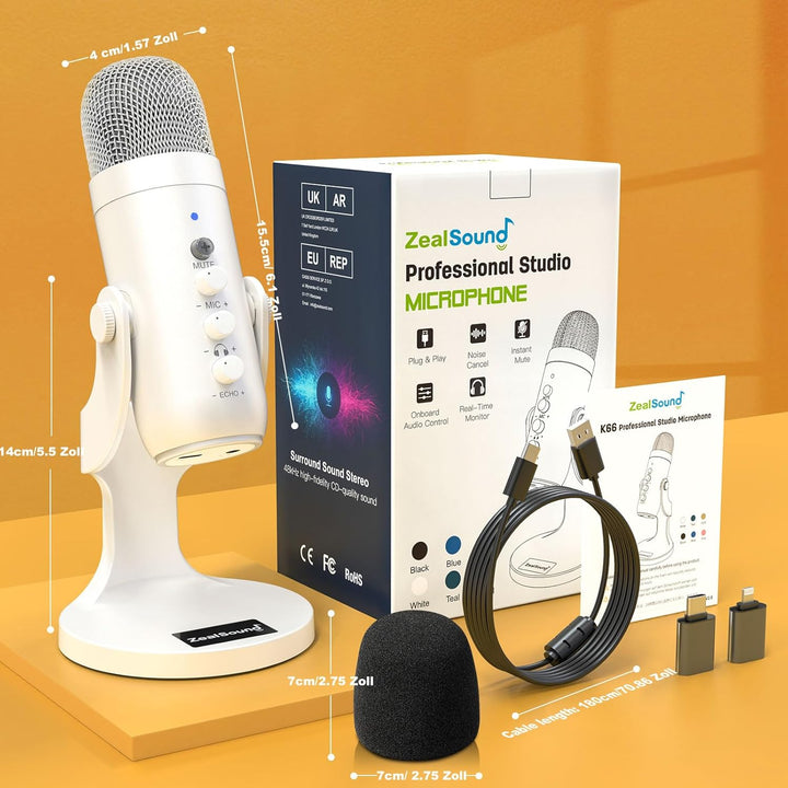 zealsound USB Mikrofon, Kondensatormikrofon für PC und Handy, Desktop Microphone mit Noise Cancenlli