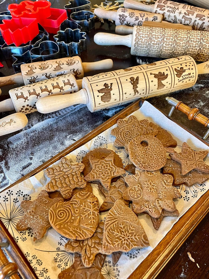 WEIHNACHTEN ENGEL Nudelholz mit Muster Weihnachten Backen - Teigroller Holz für DIY Weihnachten Plät