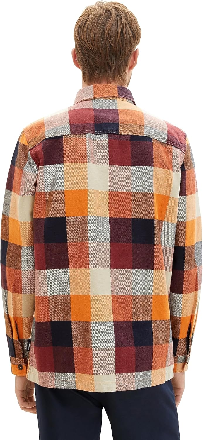 TOM TAILOR Herren Overshirt Hemd mit grossem Karo-Muster aus Baumwolle, 32310 - Orange Colorful Bloc