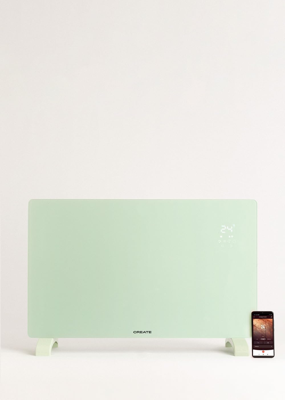 CREATE/WARM CRYSTAL 2000 W/Elektrischer Konvektor aus Glas mit WiFi pastellgrün/LED-Touchscreen, 2 L