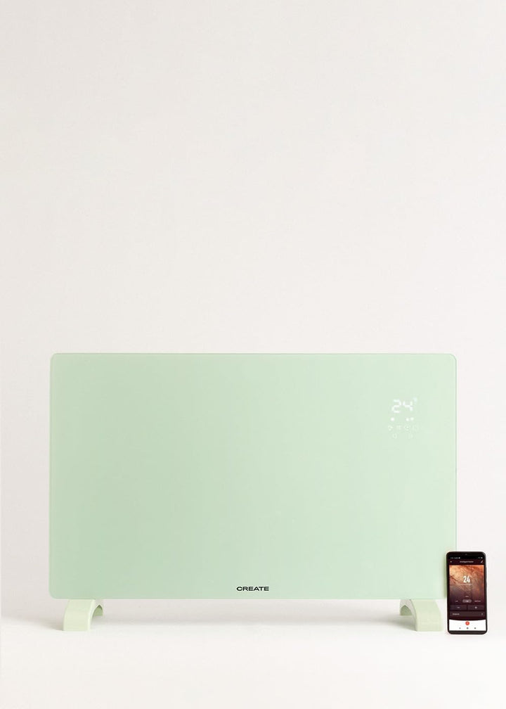 CREATE/WARM CRYSTAL 2000 W/Elektrischer Konvektor aus Glas mit WiFi pastellgrün/LED-Touchscreen, 2 L