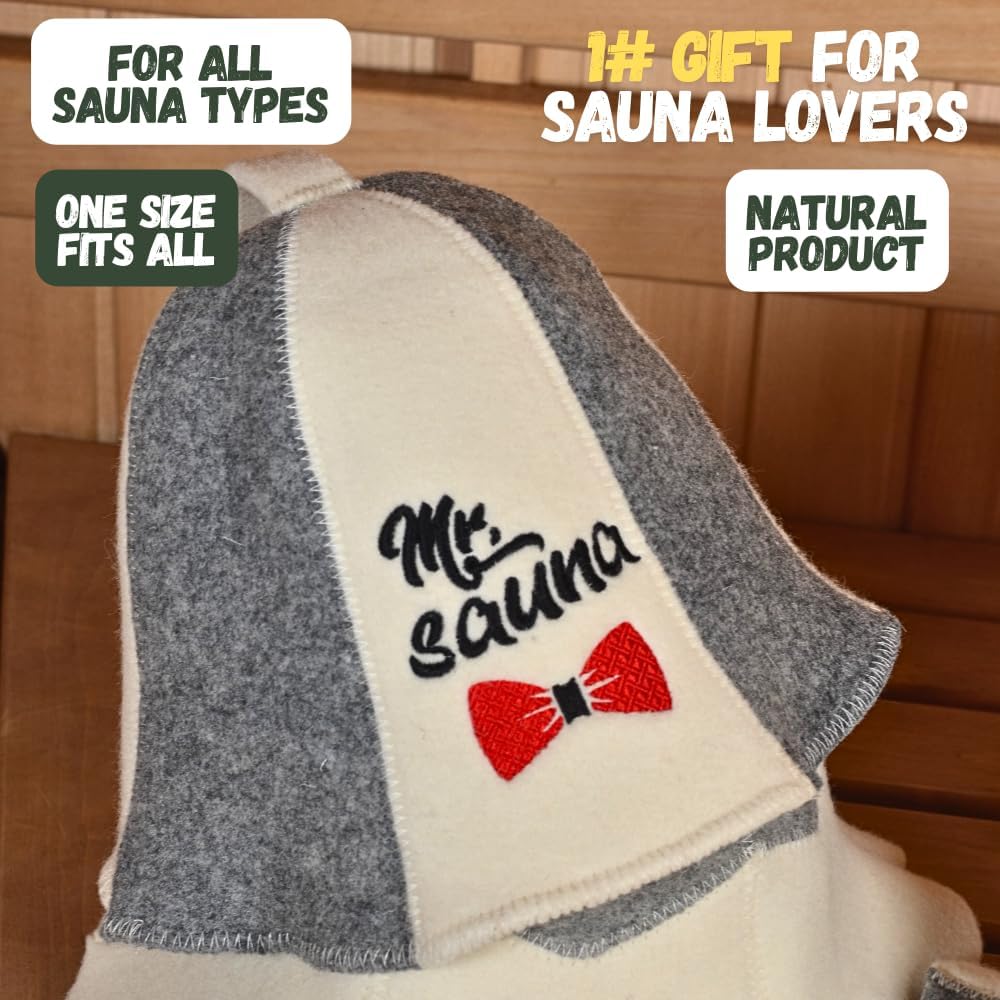 Sauna Guru Saunahut 'Mr Sauna' White - 100% organische Wollfilzmützen - Schützen Sie Ihren Kopf vor