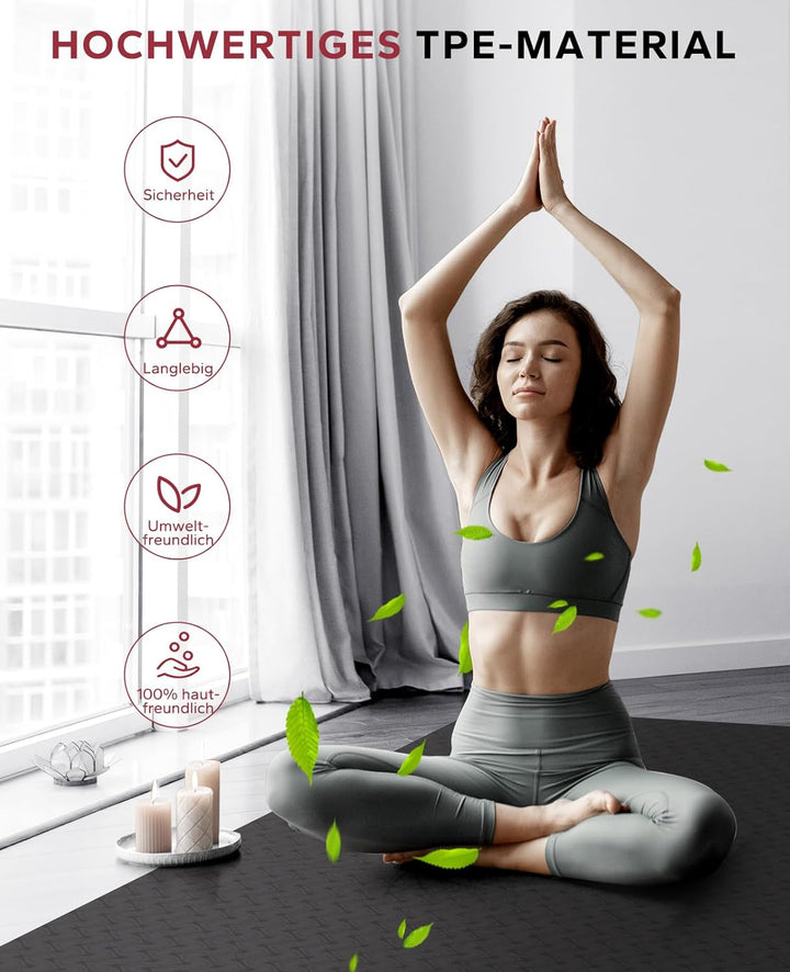 HAPBEAR Yogamatte XXL - 183cmx91cmx6mm Dicke, Extra Gross Rutschfest Breit Yoga Matte, Gymnastikmatt
