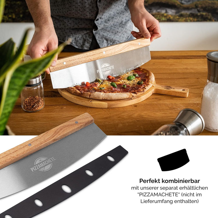 Pizzateller Holz, Pizzabrett aus Kautschukholz, Pizza-Zubehör zu Hause, Schneidebrett rund, Plate ,