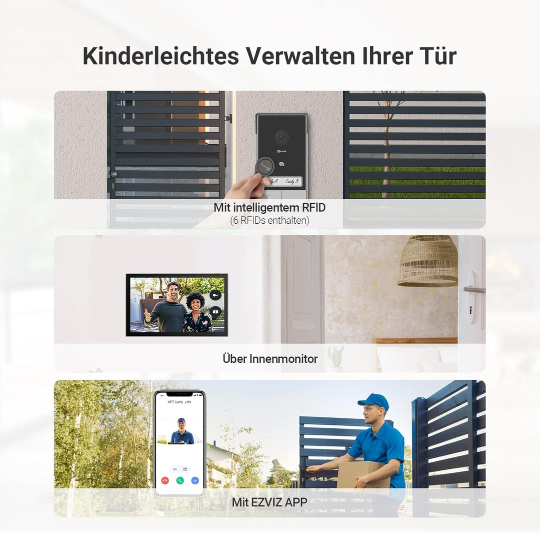 EZVIZ 2K Video Türklingel Kit mit Türsprechanlage & Doppelten 7-Zoll-Farb-Touchscreens, KI Personene