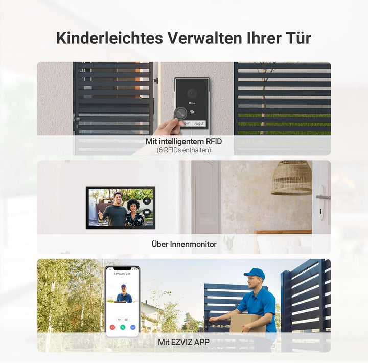 EZVIZ 2K Video Türklingel Kit mit Türsprechanlage & Doppelten 7-Zoll-Farb-Touchscreens, KI Personene