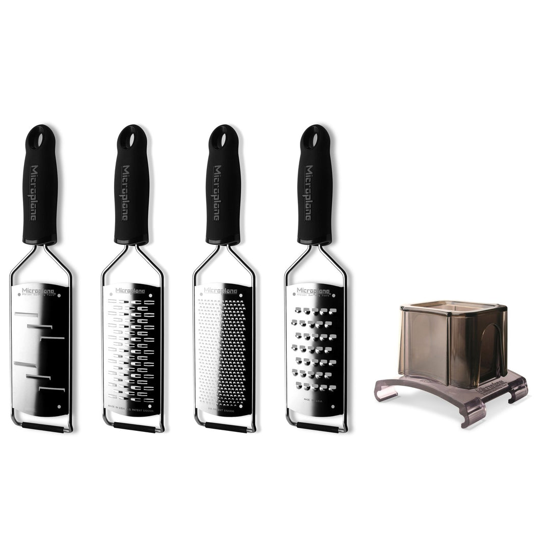 Microplane Reiben Gourmet Serie 45000 - Reiben Set 5 tlg. mittel-fein-extra grob-Raspel + Fingerschu
