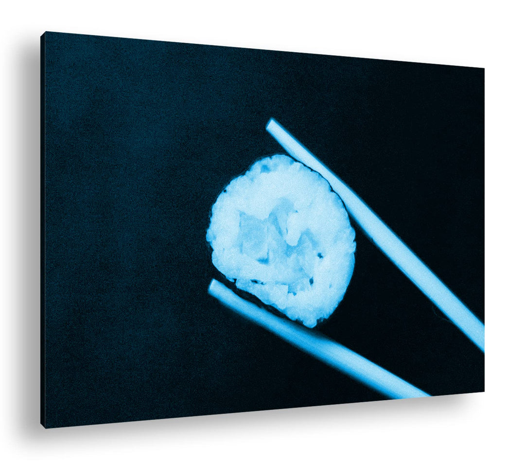 deyoli Sushi auf Essstäbchen Format 60x40 Effekt: Monocrome Blau als Leinwandbild, Motiv fertig gera