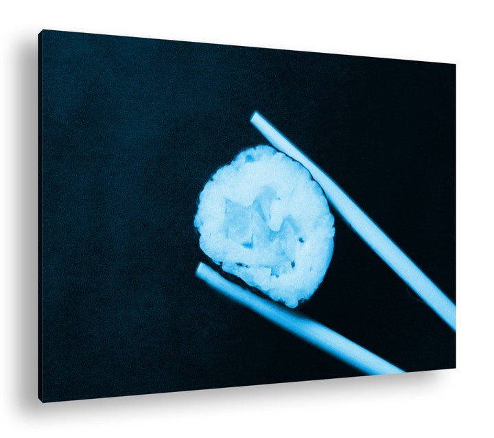 deyoli Sushi auf Essstäbchen Format 60x40 Effekt: Monocrome Blau als Leinwandbild, Motiv fertig gera
