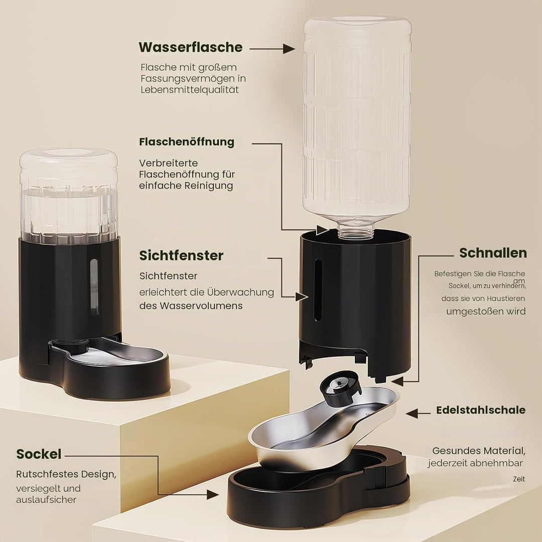 Automatischer 7-Liter-Filter für Hunde und Katzen, Wasserspender mit Edelstahlnapf, Schwerkraft-Bewä