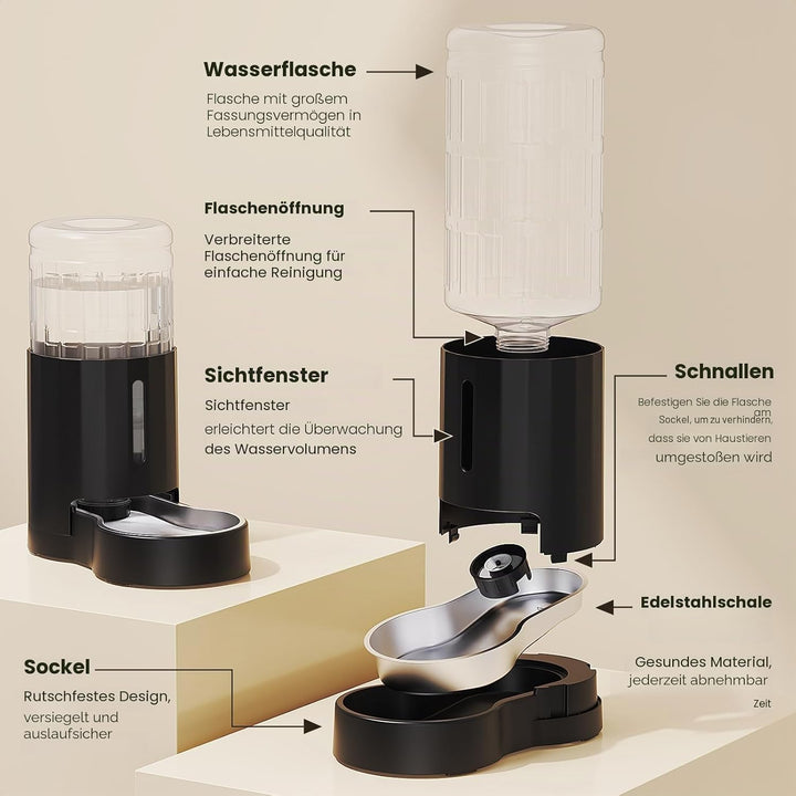 Automatischer 7-Liter-Filter für Hunde und Katzen, Wasserspender mit Edelstahlnapf, Schwerkraft-Bewä