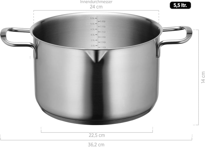 MÄSER Sanvito, Kochtopf 24 cm mit Glasdeckel und praktischem Ausgiesser, kleiner Edelstahl Topf mit