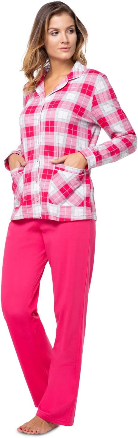 e.FEMME® Damen Schlafanzug Linda K-2009 aus Baumwolle 36 Amarant Kariert/ Amarant, 36 Amarant Karier