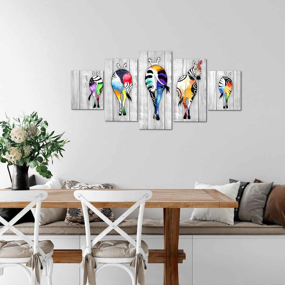 Runa Art Wandbilder Zebra 5 Teilig Bild auf Vlies Leinwand Deko Wohnzimmer Schlafzimmer Abstrakt Gra