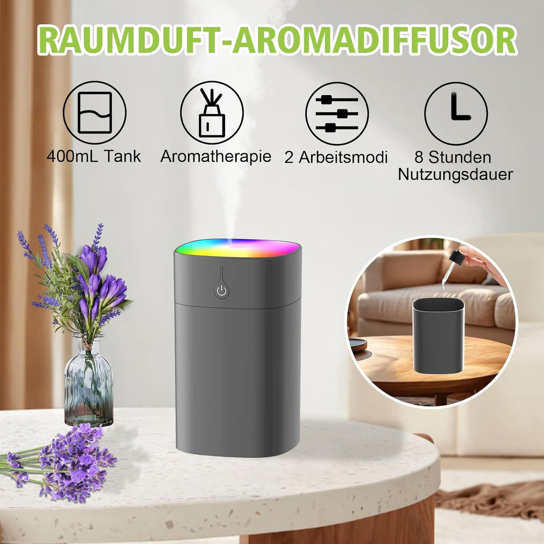 Tragbare Mini-Luftbefeuchter für Schlafzimmer, 400 ml Aromadiffusor für zu Hause, persönlicher Tisch
