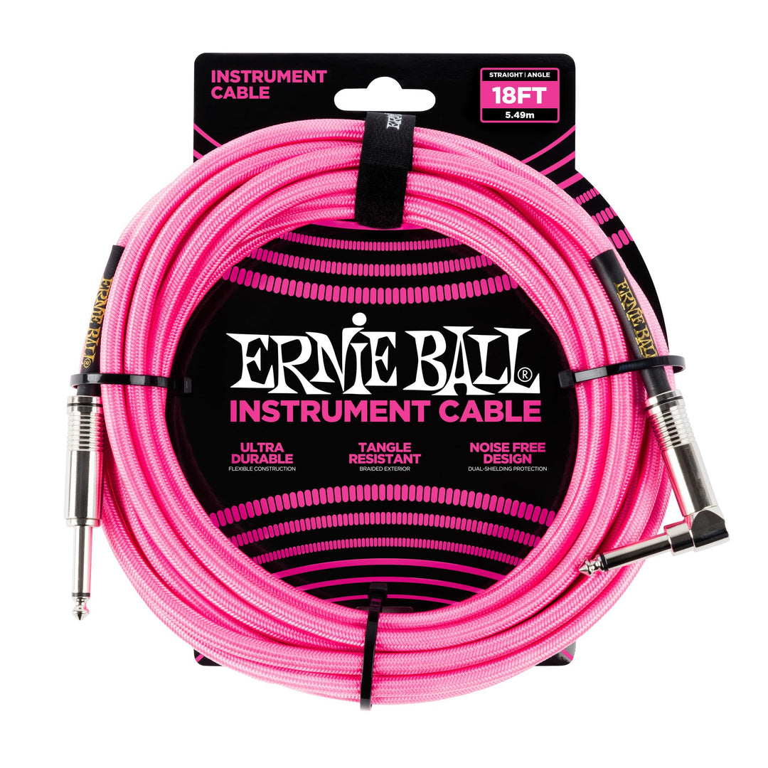 Ernie Ball Instrumentenkabel geflochten, gerade/gewinkelt, 5,49 m, Neon-Pink Neon-grün/schwarz 5,5 m