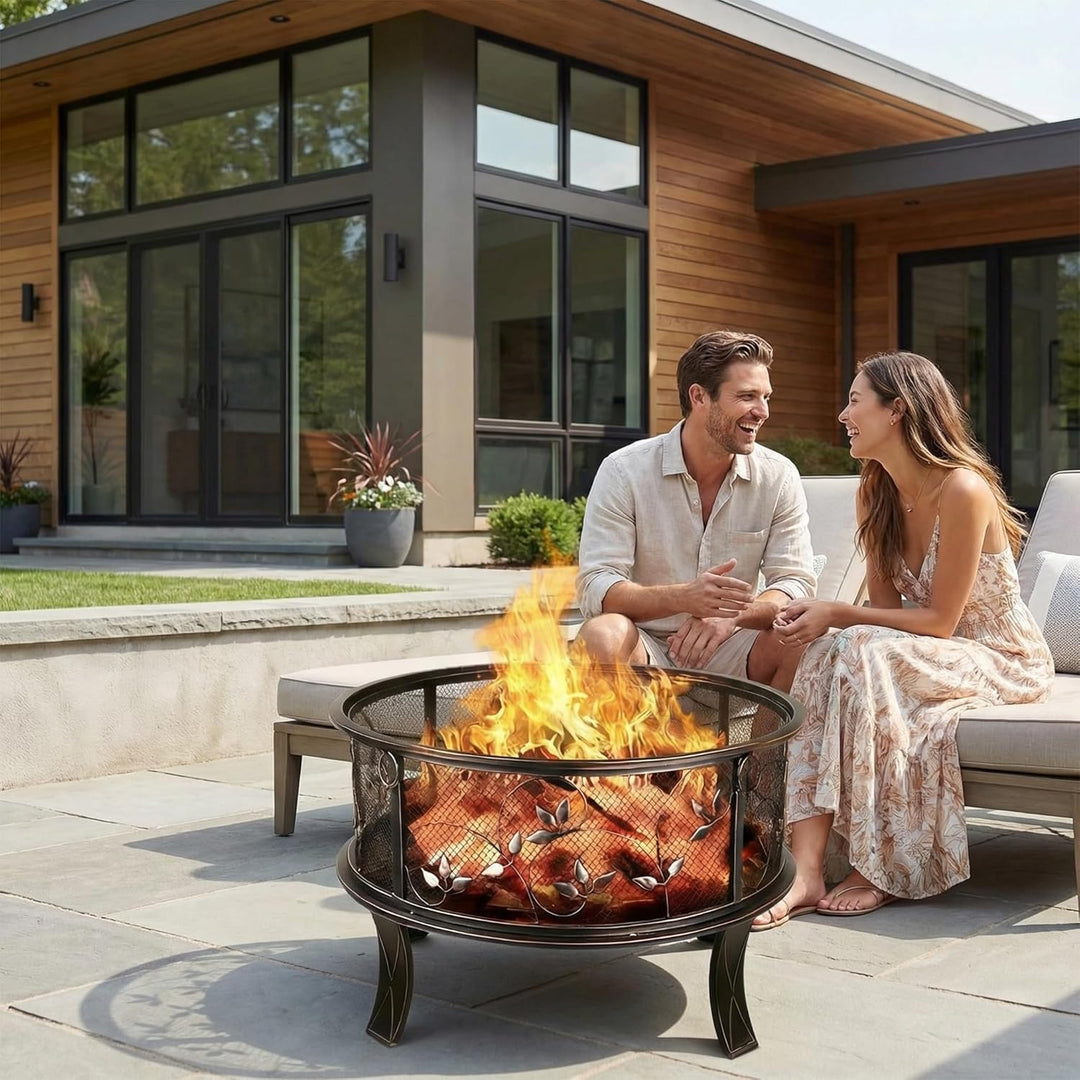 Feuerschalen, Feuerschale mit Funkenschutz, Feuerschale Garten Ø71x65cm, inkl. Poker & Kohlerost, Fe