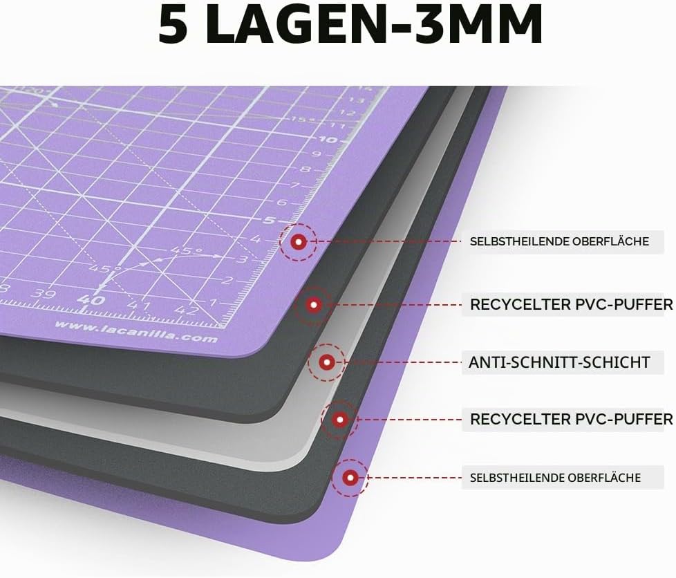 La Canilla Schneidematte A1 Selbstheilend (60x90 cm - 36x24") Cutting Mat Schneideunterlage für Bast