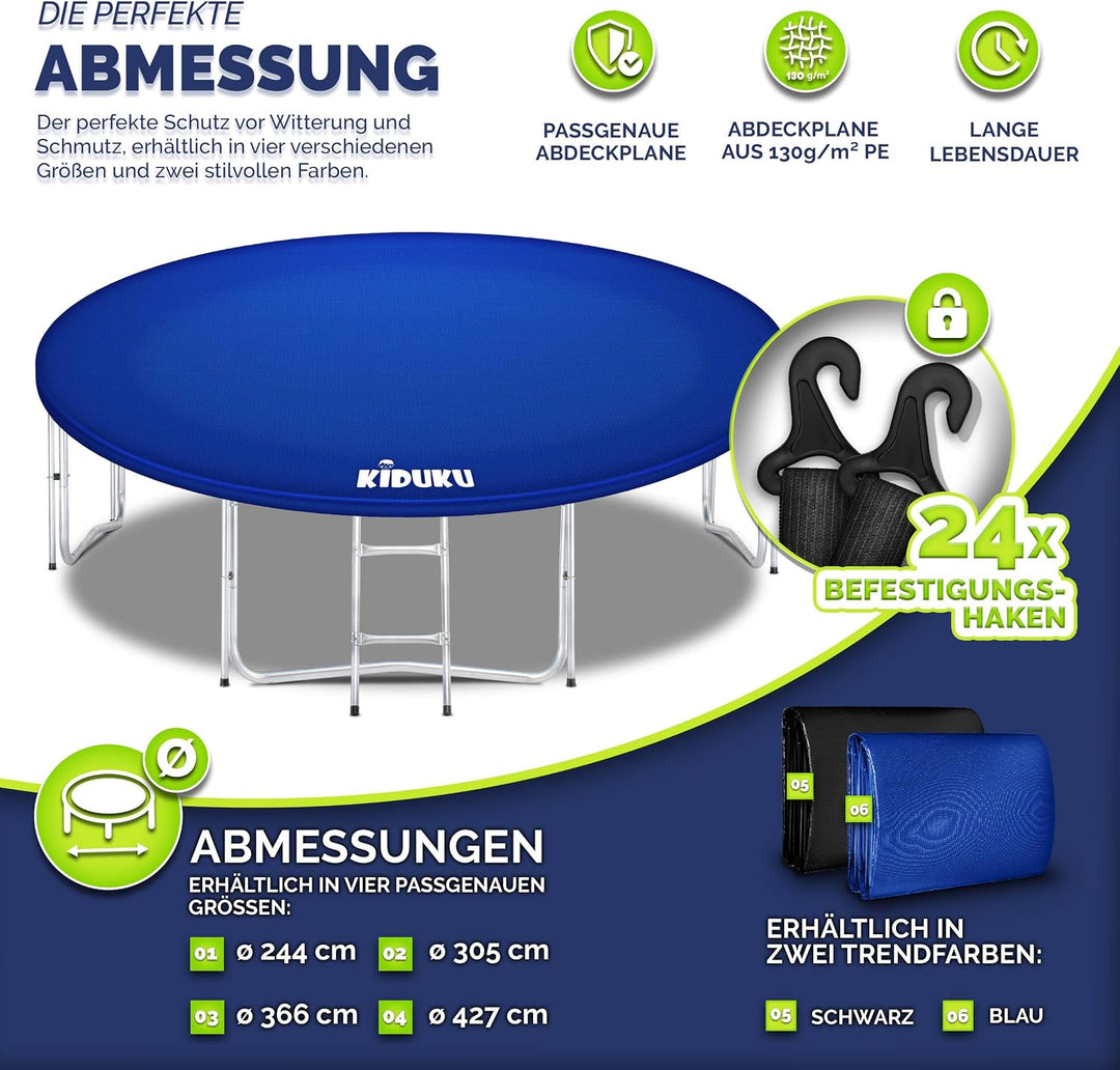 KIDUKU® Trampolin Abdeckung 244-427 cm | Outdoor Regenabdeckung Winterfest | Wetterschutzplane wette