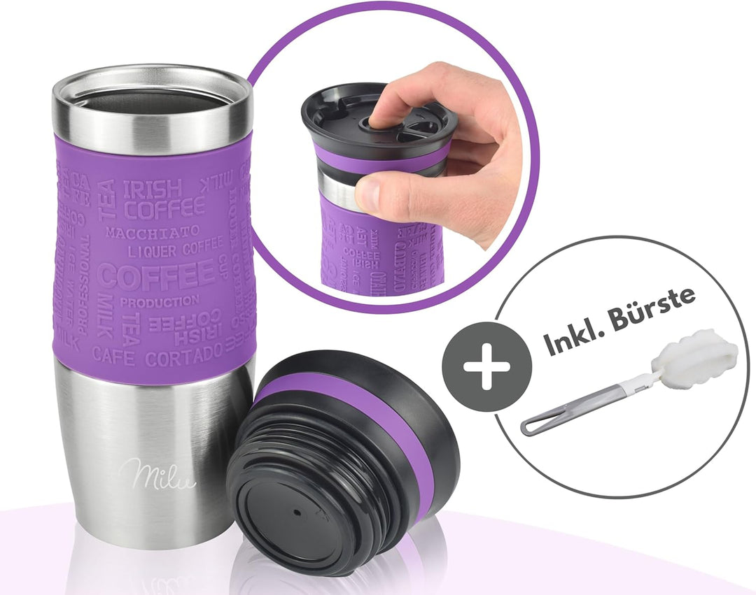 Milu Thermobecher 370ml 450ml Isolierbecher Kaffeebecher to go - 100% Auslaufsicher - Trinkbecher au