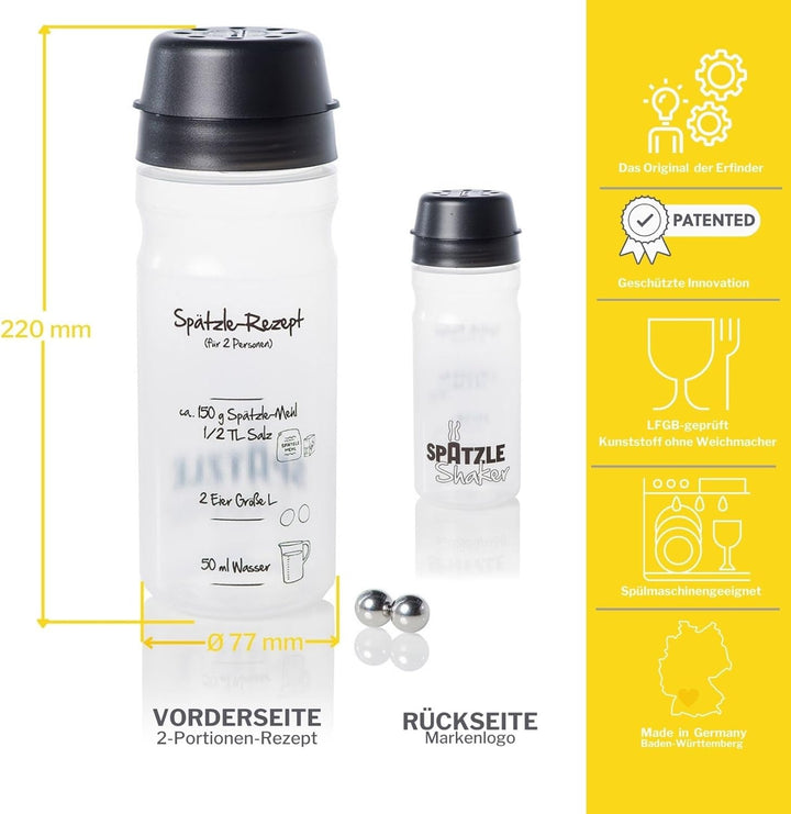 Spätzle-Shaker (ANTHRAZIT für 2 Portionen selbstgemachte Spätzle (675ml) Spätzlepresse und Mixer in