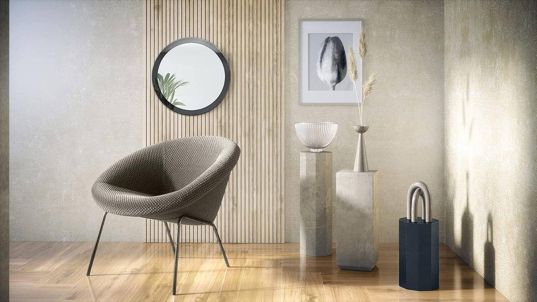 Vladon Spiegel Globe 50 cm, dekorativer runder Wandspiegel für Flur und Wohnzimmer mit MDF-Rahmen in