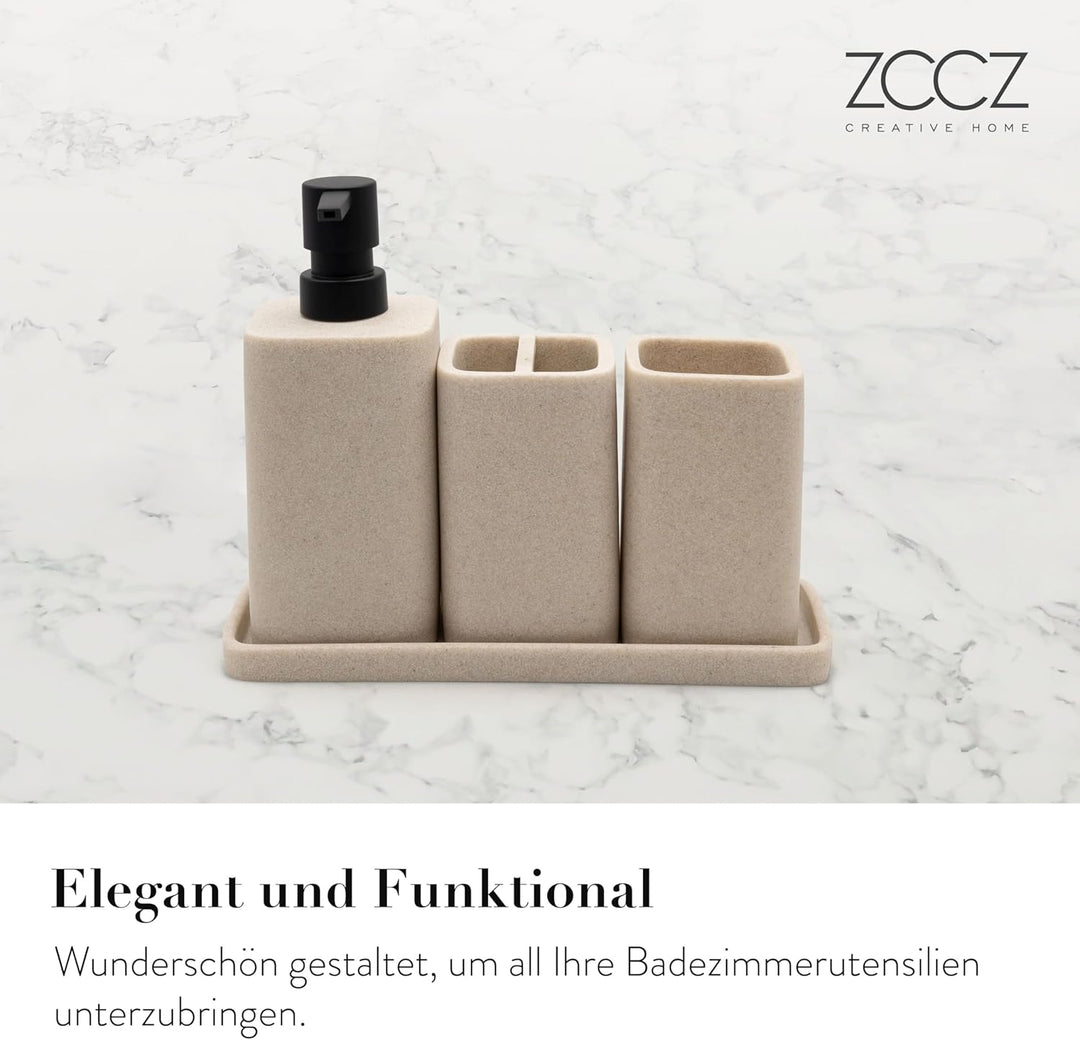 ZCCZ Badezimmer Set 4 Teile – Badezimmer Organizer mit Zahnbürstenhalter, Zahnputzbecher, Seifenspen