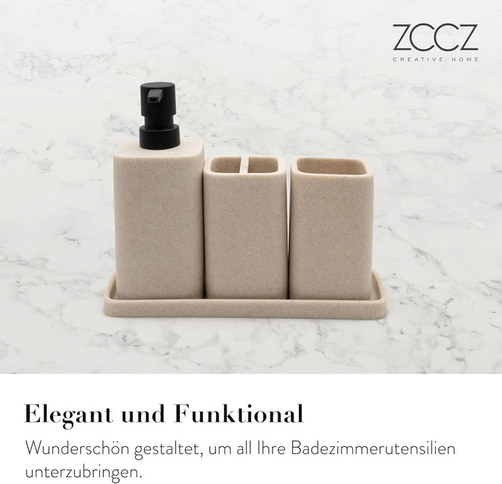 ZCCZ Badezimmer Set 4 Teile – Badezimmer Organizer mit Zahnbürstenhalter, Zahnputzbecher, Seifenspen