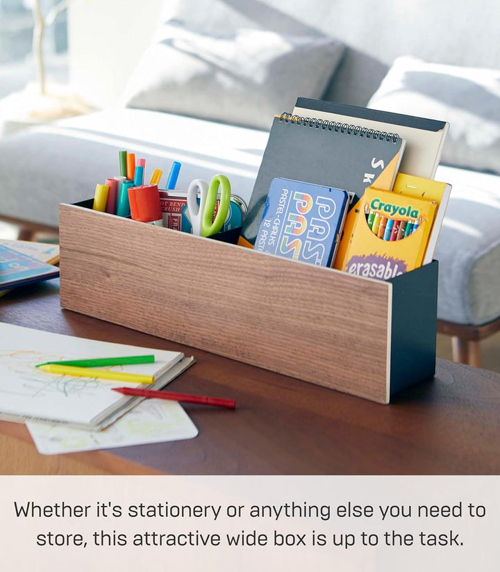 YAMAZAKI RIN Schreibtisch-Organizer für Zuhause, Stahl Sperrholz, Schwarz, One Size, Schwarz