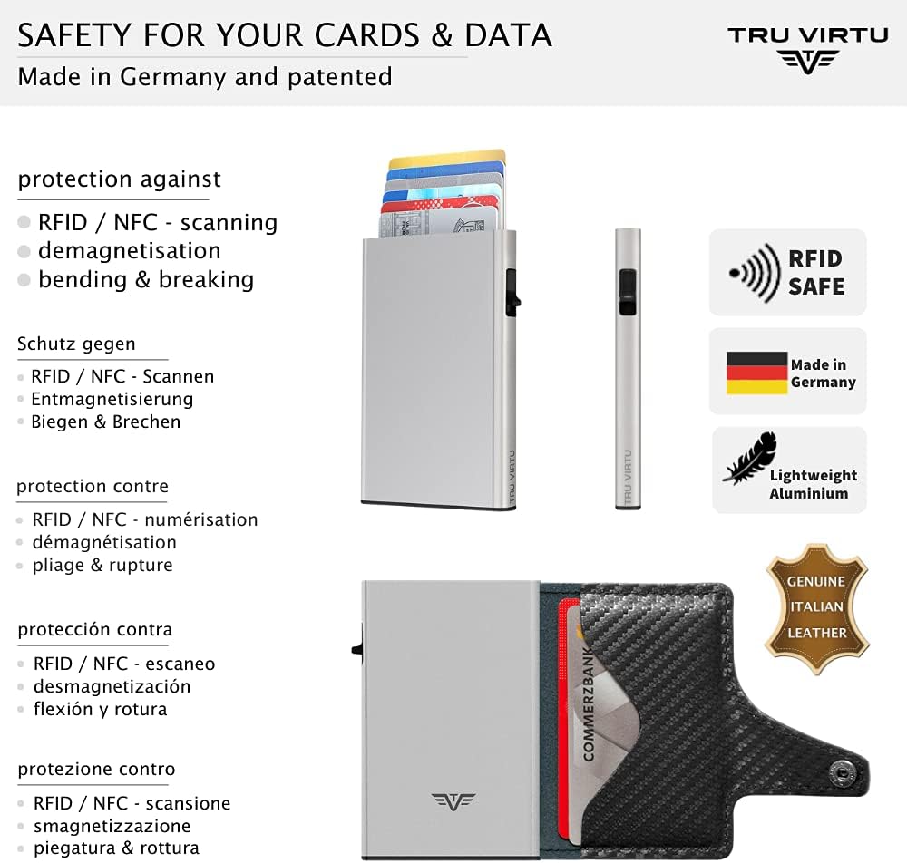 Tru Virtu® Karten-Portemonnaie Click &amp; Slide I Kreditkartenetui I Kartenetui-RFID-NFC-Schutz I Geldb