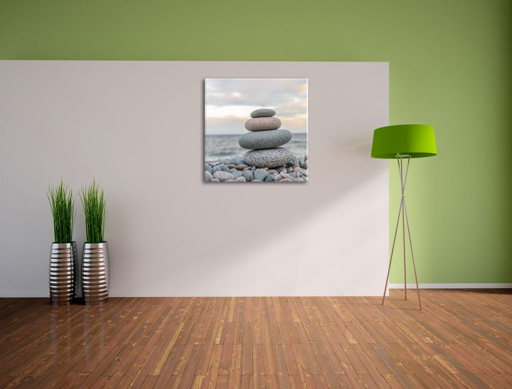 Steinturm am Strand, Format: 70x70 auf Leinwand, XXL riesige Bilder fertig gerahmt mit Keilrahmen, K