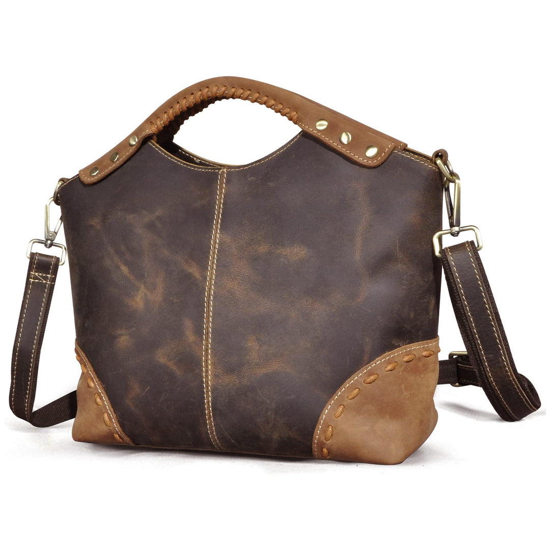 Le'aokuu Womens Echte echte Leder -Vintage -Schulterhandtaschen Crossbody Messenger Tasche Satchel G