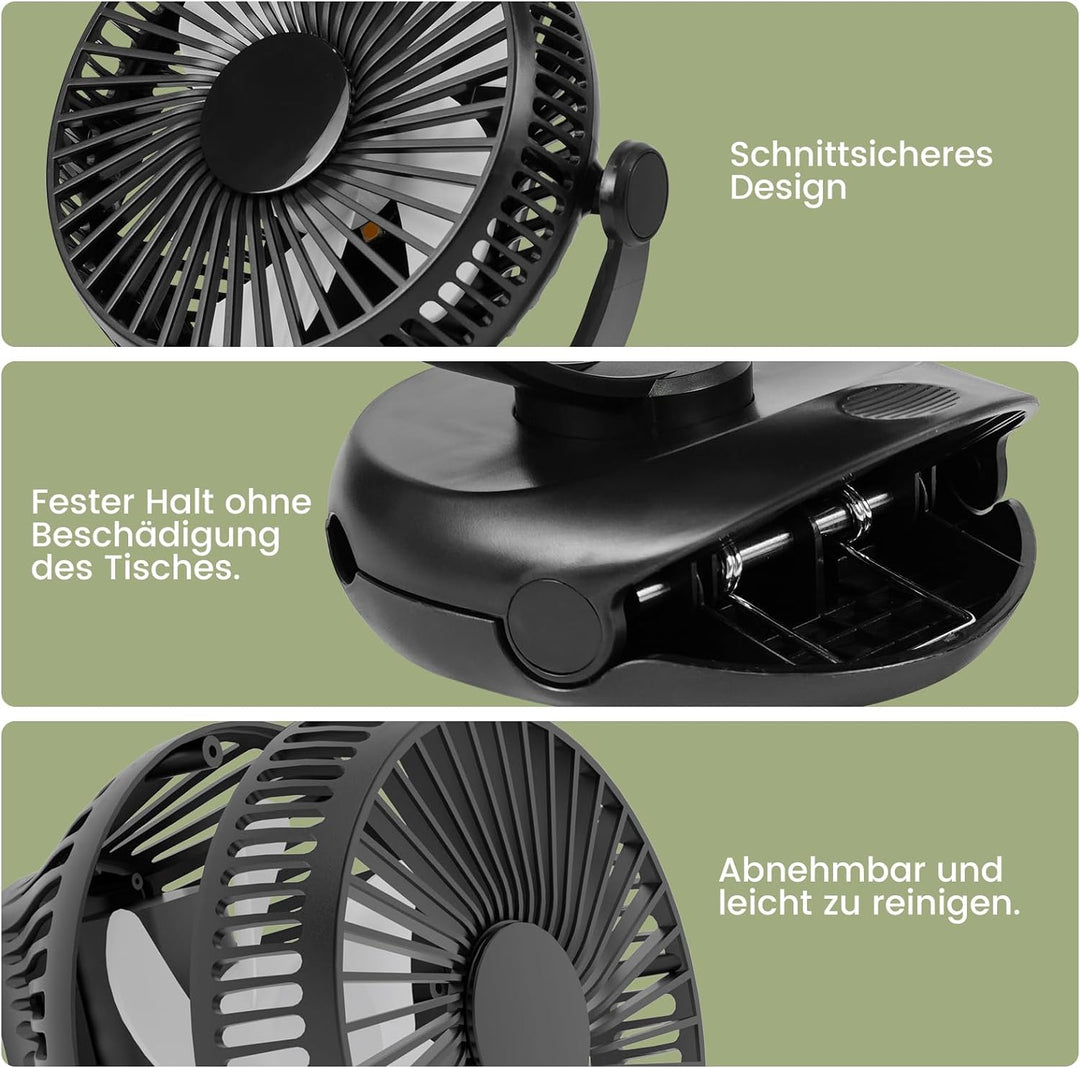 Mursche Tischventilator 10000mAh Akku Tisch Ventilator - Leise Clip Fan Kleiner USB Ventilator Tragb