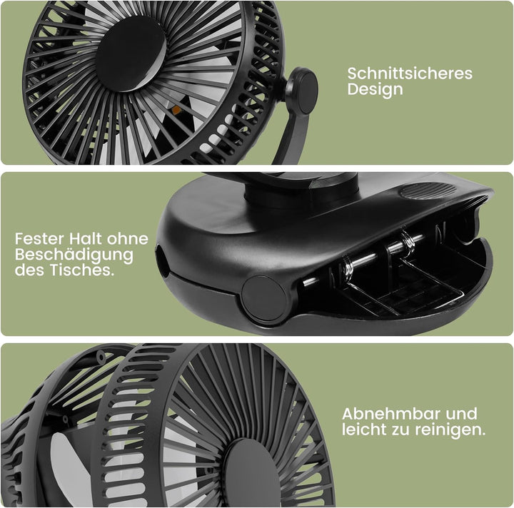 Mursche Tischventilator 10000mAh Akku Tisch Ventilator - Leise Clip Fan Kleiner USB Ventilator Tragb