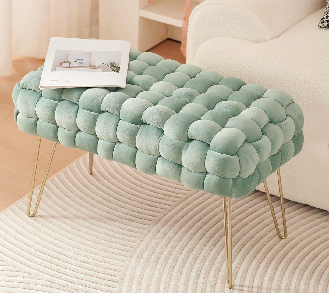 Zedelmaier Moderner Velvet Kosmetik Hocker, Quadratisch Ottoman-Fusshockermit goldfarbenen Metallbei