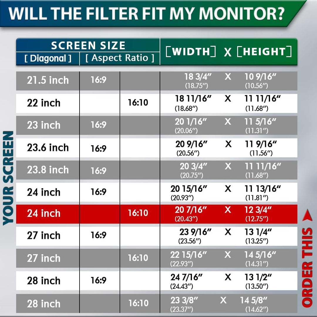 STARY 24 Zoll Monitor 16:10 Blickschutzfolie Seitenverhältnis, Anti-Blaulicht Displayschutz, 24 Inch