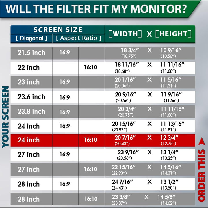 STARY 24 Zoll Monitor 16:10 Blickschutzfolie Seitenverhältnis, Anti-Blaulicht Displayschutz, 24 Inch