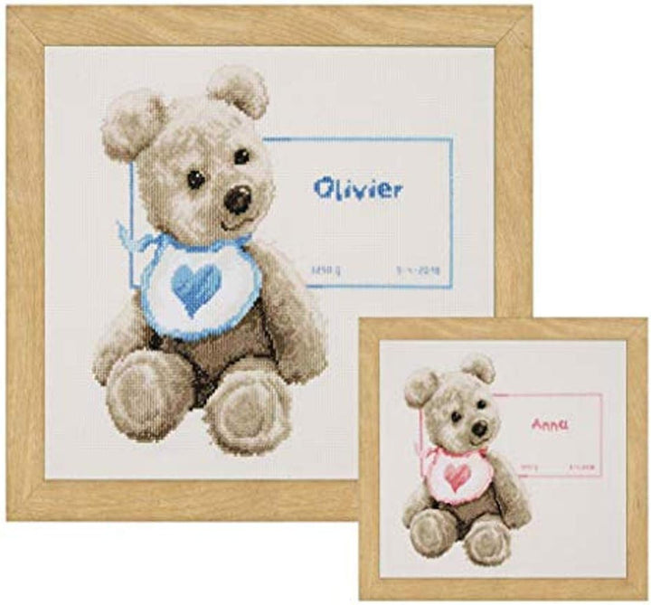 Vervaco Zählmusterpackung Teddy mit Lätzchen Aida Kreuzstichpackung, Weiss, 26 x 26 x 0,3 cm