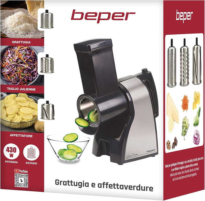 BEPER BP.400 Elektrischer Gemüseschneider und Reibe für Käse aus Stahl - Käsereibe, Schneiden oder G