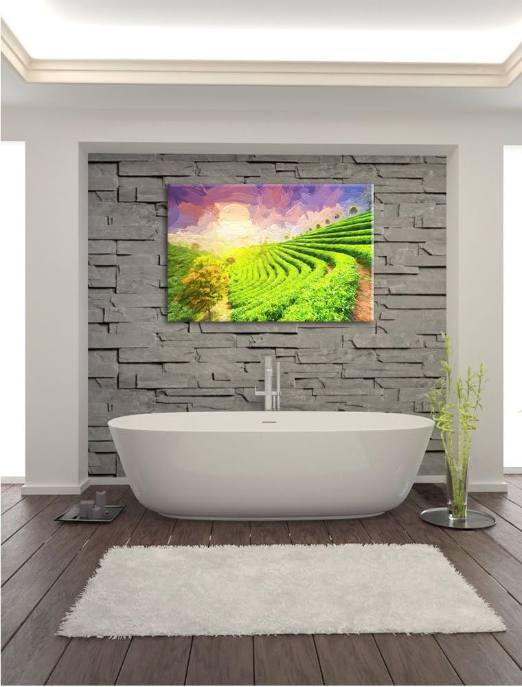 Pixxprint Japanische Treppenfelder Kunst / 100x70cm Leinwandbild bespannt auf Holzrahmen/Wandbild Ku