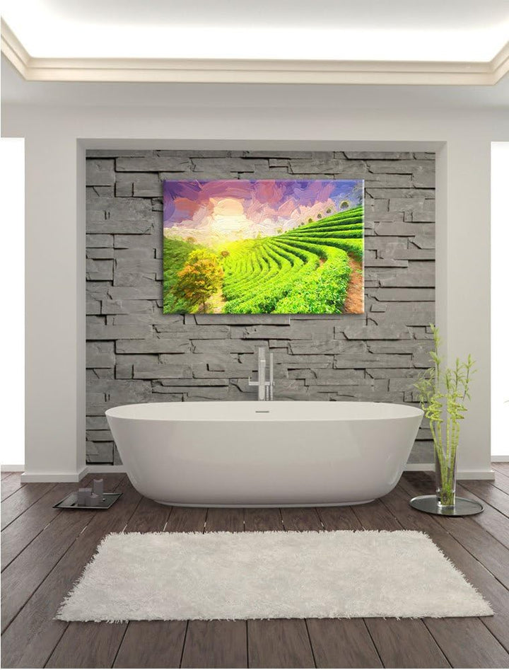 Pixxprint Japanische Treppenfelder Kunst / 100x70cm Leinwandbild bespannt auf Holzrahmen/Wandbild Ku