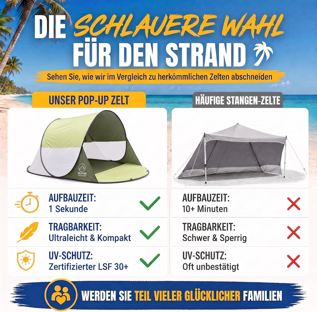 Strandmuschel Pop Up Strand-Zelt Windschutz am Strand Wurfzelt Blitzschnell Selbstaufbauendes Sonnen